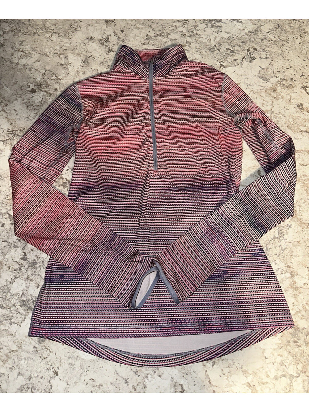 Nike Dri-FIT Women’s Pink/Gray Striped 1/4 Zip Mock Neck Top M